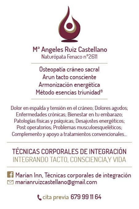 Centro de Técnicas Corporales de Integración en Vitoria-Gasteiz. Arun tacto consciente, osteopatía cráneo sacral, armonización energética. Dolor de espalda, embarazos, enfermedades crónicas, dolores agudos. Marian Inn